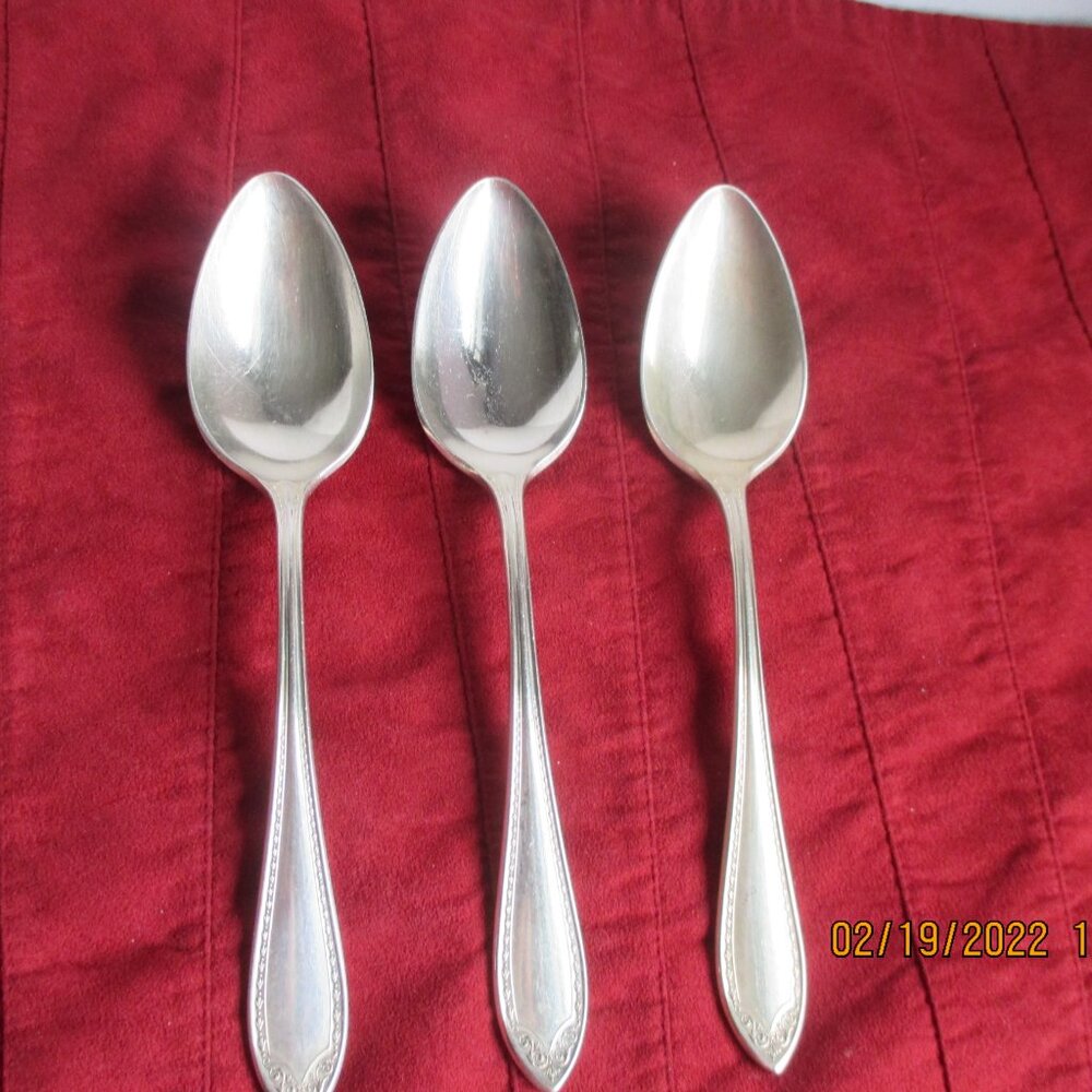 1910 ONIEDA SHERATON COMMUNITY PLATE SOLID SERVING SPOONS/3/ONE OWNER